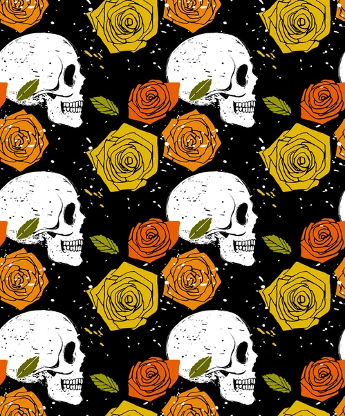 Skull and rose seamless pattern — Stock Vector