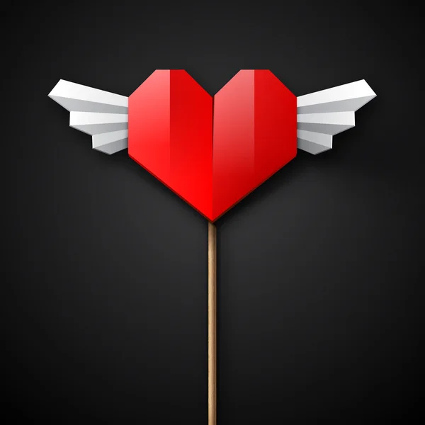 Coeur en papier avec ailes blanches — Image vectorielle