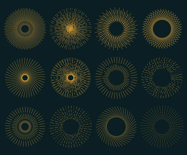 Vintage gold sunburst set — Stock Vector