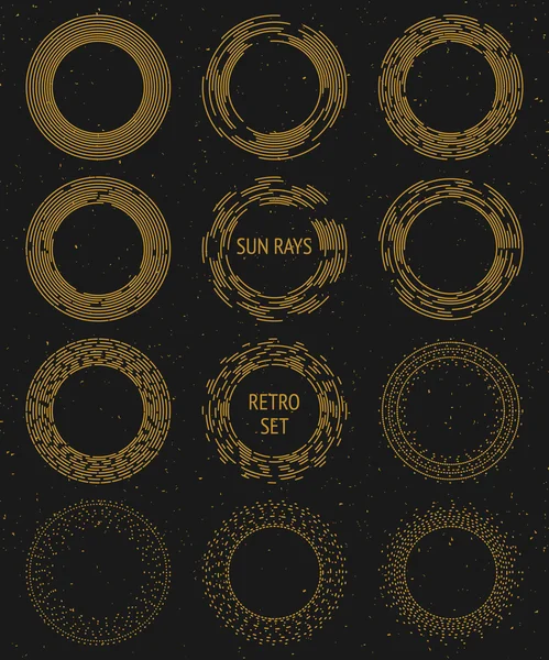 Vintage sunburst oro conjunto — Vector de stock