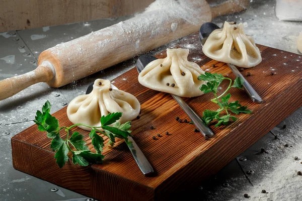 Dumplings Wooden Board — Stock Photo, Image