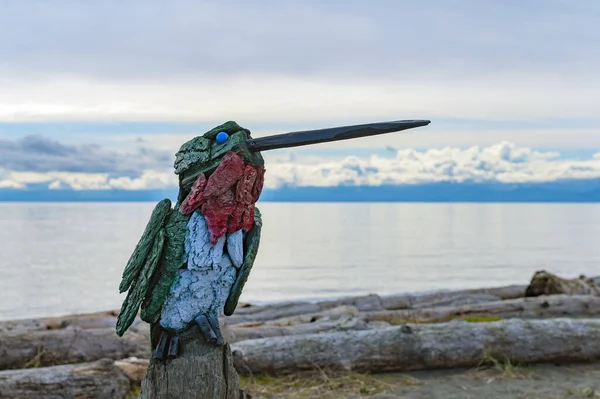 加拿大温哥华岛Esquimalt环礁海岸漂流木艺术 免版税图库照片