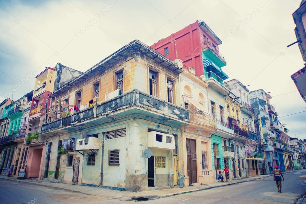 Colorful buildings in Havana street 