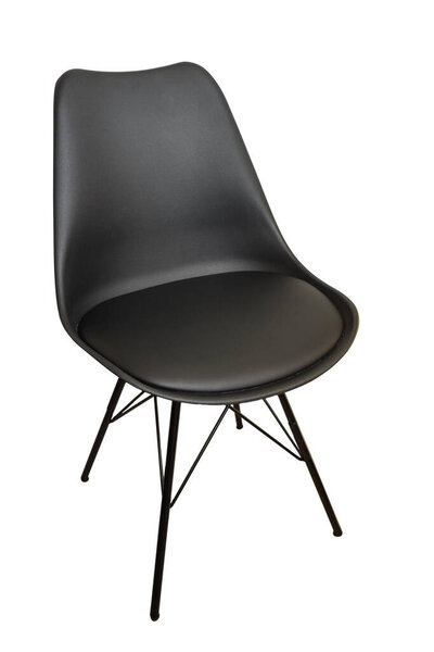 Black leather chair or armchair on four legs close up on white clipping background