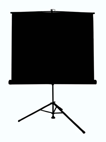在孤立的白色背景上的三脚架上的投影仪屏幕的概要说明 有一个地方可以作题词 — 图库照片