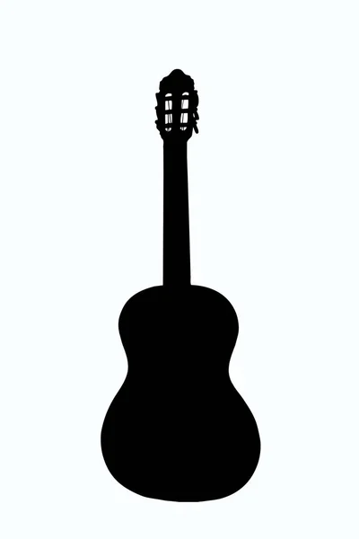 Obrys Ilustrace Akustické Kytary Stojí Vzpřímeně Bílém Výstřižku Pozadí — Stock fotografie