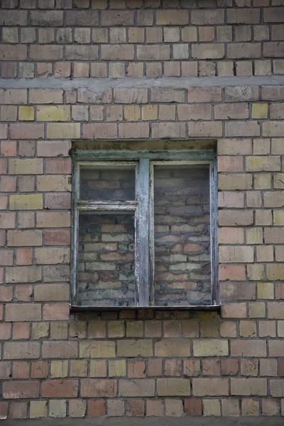 Center Brick Wall Old Window Completely Covered Brickwork Walled Bricks — Stock Photo, Image