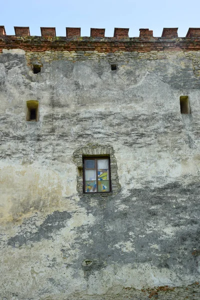 Muralla Piedra Medieval Castillo Fortaleza Centro Hay Una Ventana Con —  Fotos de Stock