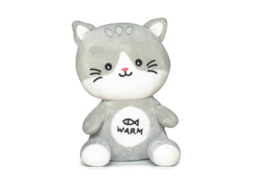 Komik oyuncak kedi, beyaz, gri renkte izole edilmiş