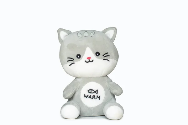 Komik oyuncak kedi, beyaz, gri renkte izole edilmiş