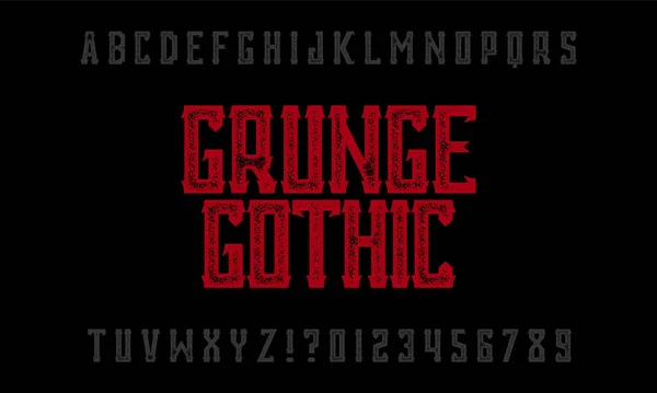 Vintage handmade, worn font and alphabet. A Gothic-style font on a dark textural background. Vector illustration. — Stock Vector