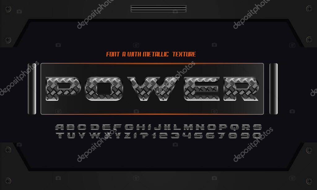 Metal font. Letters with metal textures and shadows. Futuristic iron font. 3D vector illustration. Vector illustration