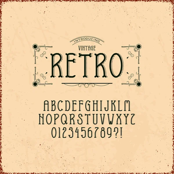 Eredeti ábécé. Vintage betűtípus tervezés. Típusfelület — Stock Vector