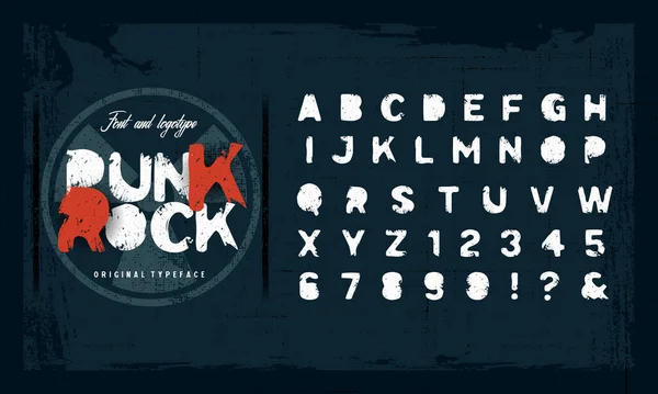 Grunge scratch type font, vintage typography. Texturované písmo a abeceda ve stylu punku. — Stockový vektor
