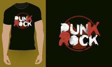 Rock müzik tişörtünün grafiksel tasarımı. Radyasyon işaretinin arka planında harfler var. Punk rock.