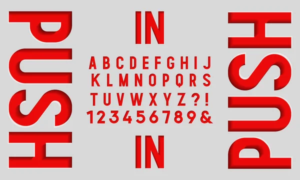 Gecondenseerd lettertype met het effect van gesneden papier, gravure en reliëf. — Stockvector