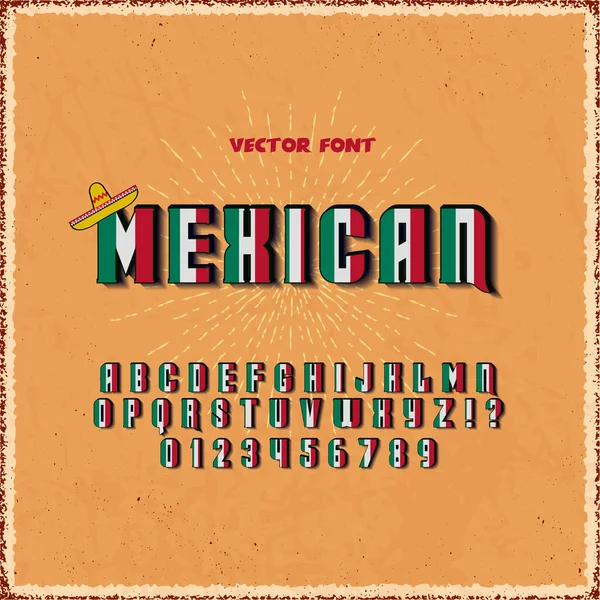 3d fuente, con los colores de la bandera mexicana. Fuente abstracta y alfabeto. Cartas para el menú mexicano-taquería, etc.. — Vector de stock