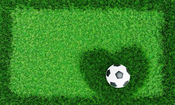 Ярко Зеленая Лужайка Детской Площадке Трава Вырезана Форме Сердца Футбол — стоковое фото