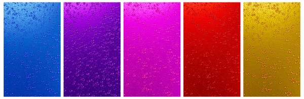 Set of multicolor A lot of water droplets On metal or metallic surfaces in shader colors for mobile and smartphone background or wallpaper. 3D Rendering.