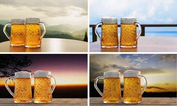 Set Beer Glasses Paired Together Draft Craft Beer Clear Glass — Stock Photo, Image