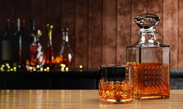 Whiskey Vagy Brandy Alkoholos Italok Átlátszó Elegáns Üvegben Alkohol Tiszta — Stock Fotó