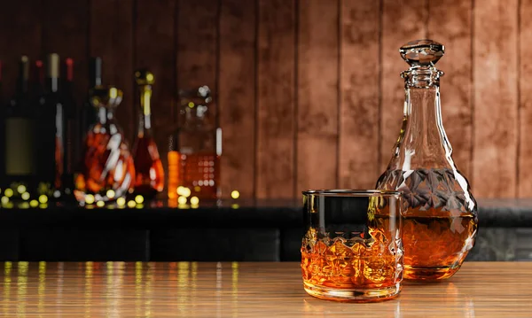 Whiskey Vagy Brandy Alkoholos Italok Átlátszó Elegáns Üvegben Alkohol Tiszta — Stock Fotó