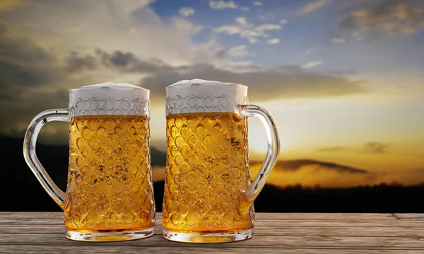 Bicchiere Birra Trasparente Con Birra Fredda Schiuma Alla Bocca Del — Foto Stock