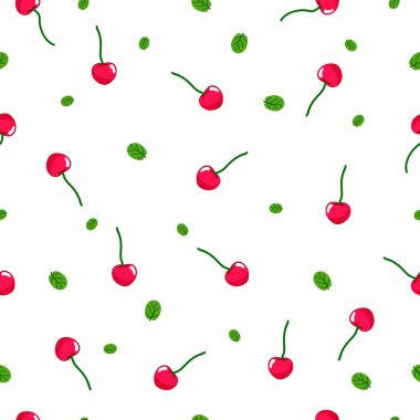 Cheery Fruit ile pürüzsüz kare desen, fayans dokusu için Yaprak, Hollywood dokusu, duvar çıkartması ve tekstil tasarımı.