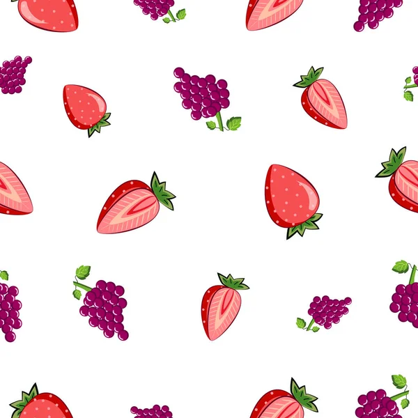 Nahtlose Quadratische Muster Von Erdbeere Lila Trauben Für Fliesen Textur — Stockfoto