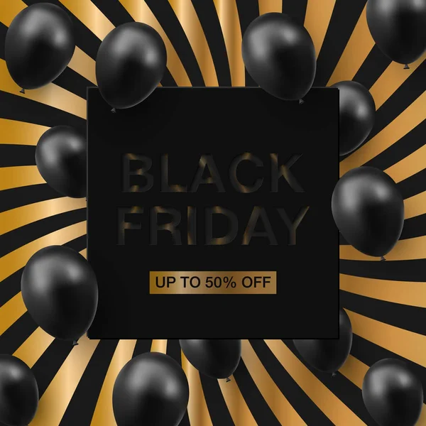 Kare çerçeveli parlak balonlu Kara Cuma indirimi posteri. Vektör illüstrasyonu.