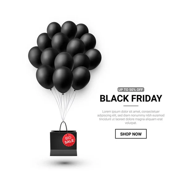 Black Friday Sale Poster Shiny Balloons White Background Vector Illustration — Stock Vector