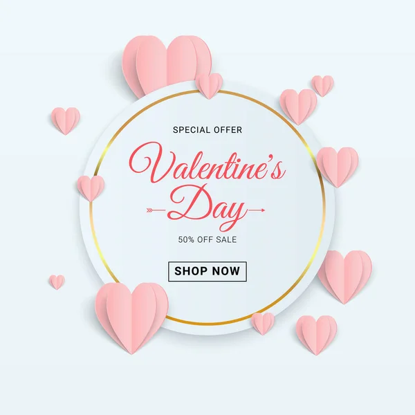 Valentines Day Sale Background Paper Heart Cute Sale Banner Greeting — Stock Vector