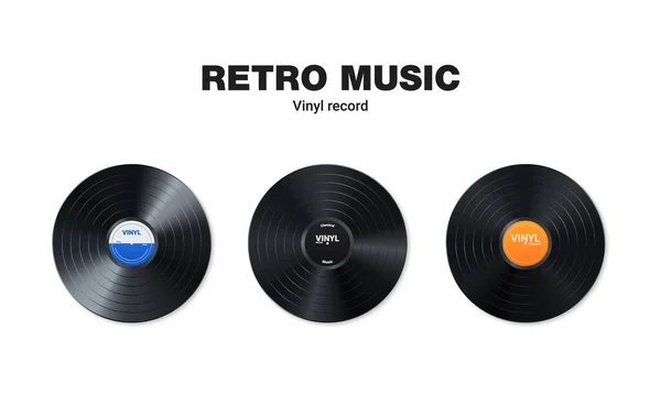 レコードレコードセット レトロオーディオディスクの設計 カバーモックアップ付きのリアルなヴィンテージ蓄音機ディスク ベクターイラスト — ストックベクタ