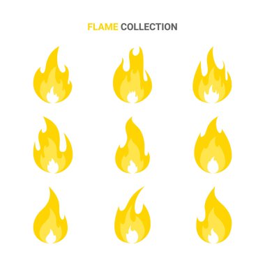 Ateş çizgi film seti. Ateşli elementlerin toplanması. Vektör düz resimleme.