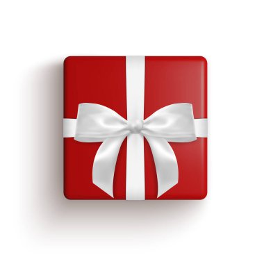 Gerçekçi hediye kutusu, beyaz arka planda izole edilmiş dekoratif hediye. Vektör illüstrasyonu.