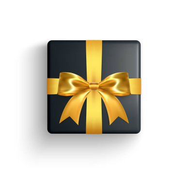 Gerçekçi hediye kutusu, beyaz arka planda izole edilmiş dekoratif hediye. Vektör illüstrasyonu.