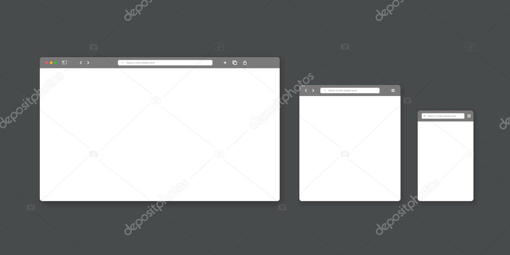 Web browser window template. Website browser different devices. Vector illustration.