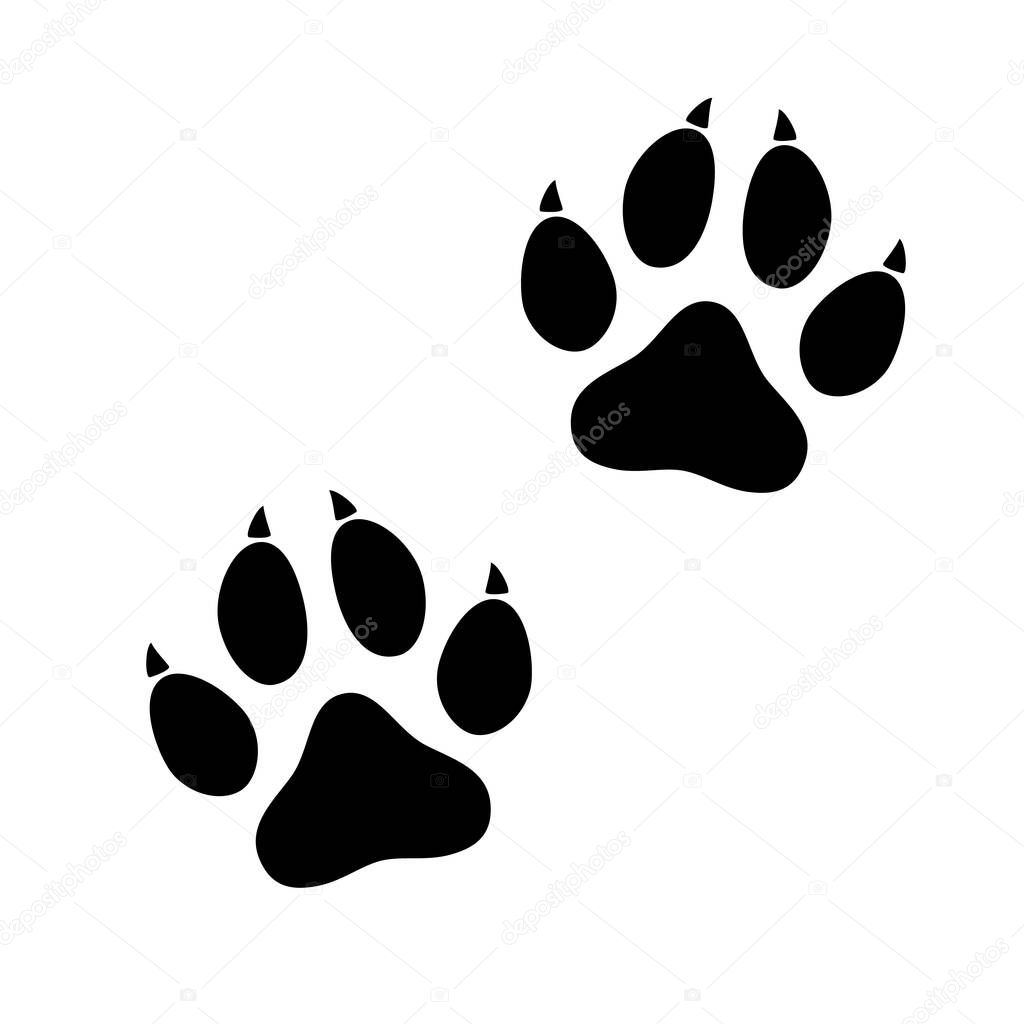 Black animal paw print isolated on white background. Vector illustration.