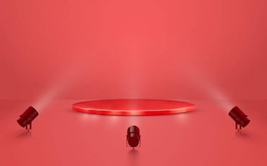 Işıklı podyum. Sahne, Podyum, Sahne Işıklı Ödül Töreni. Vektör illüstrasyonu.