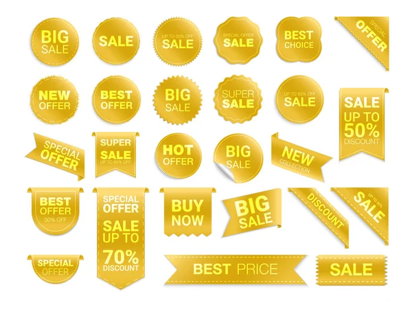 Vector Yellow Labels Isolated White Background Sale Promotion Website Stickers — Stock Vector