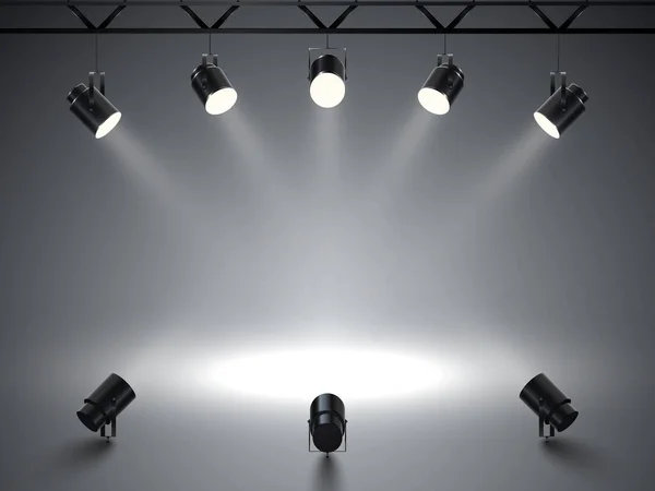 Spotlights Met Fel Wit Licht Het Podium Verlichte Effect Projector — Stockvector