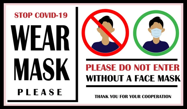 Wear face mask notice. Wear face mask sign and symbol vector. The sign for wearing mask beyond this point. Safety sign. Mask sign. Protective face. Masks. Face covering signs. Masks required for COVID