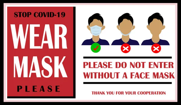 Wear face mask notice. Wear face mask sign and symbol vector. The sign for wearing mask beyond this point. Safety sign. Mask sign. Protective face. Masks. Face covering signs. Masks required for COVID