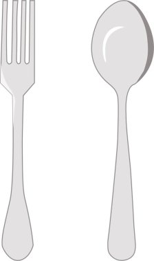 İzole edilmiş çatal kaşığı ve bulaşık taşıyıcısı. Çatal kaşık ve tabak çizimi. Yiyecek ekipmanları. Restoran ekipmanları. .Sanat & İllüstrasyonu