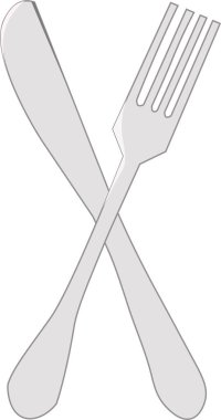 İzole edilmiş çatal kaşığı ve bulaşık taşıyıcısı. Çatal kaşık ve tabak çizimi. Yiyecek ekipmanları. Restoran ekipmanları. .Sanat & İllüstrasyonu