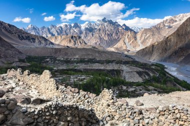 Panoramic view from ruined fort in Hunza valley