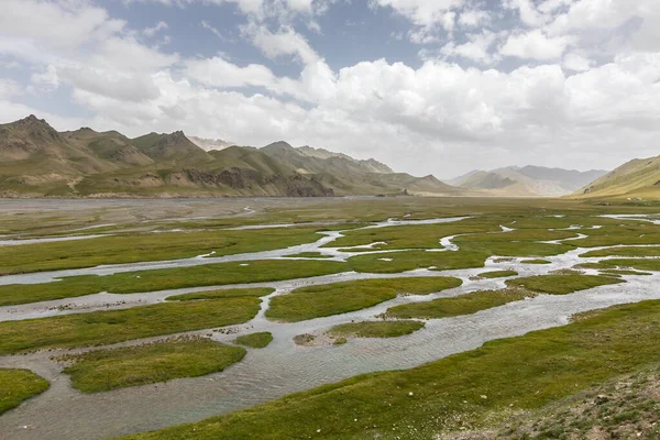 Verde llanuras inundadas valle de montaña — Foto de Stock