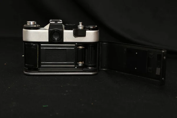 Old Retro Camera Black Background Film — Stock Photo, Image