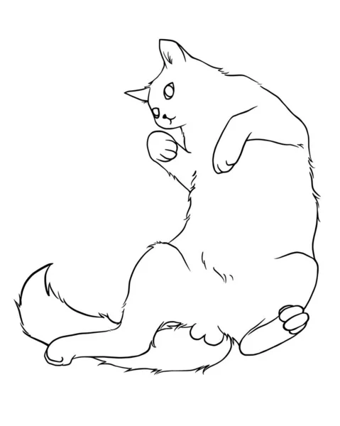 Disegno Linee Gatto Sdraiato Sul Pavimento Tutta Comodità Illustrazione Stile — Vettoriale Stock