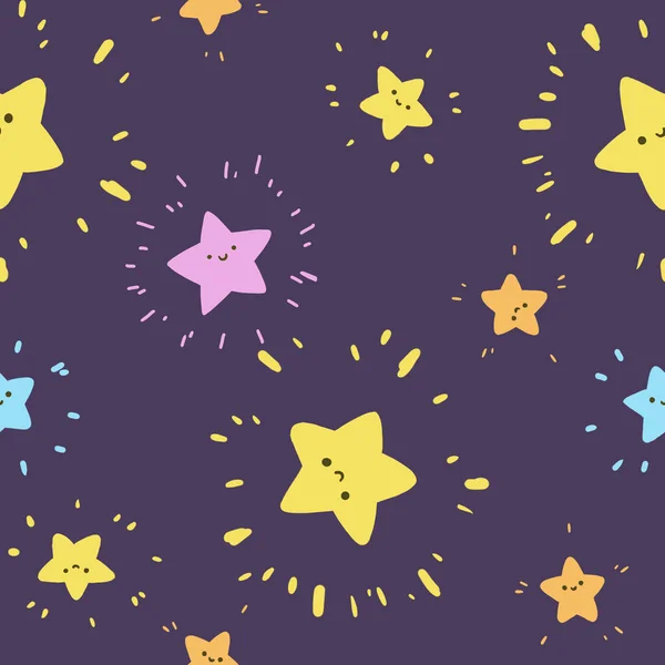 Pequeno Padrão Estrelas Bonito Desenho Animado Doodle Fundo Roxo Projetado — Fotografia de Stock